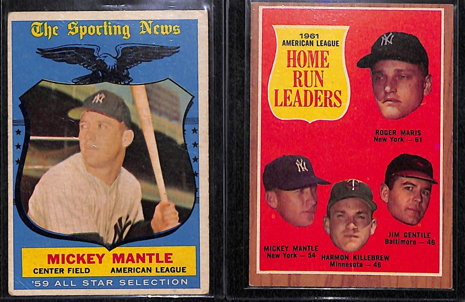 Lot of (4) Vintage Baseball Cards w. 1959 Topps Mickey Mantle All Star #564, 1962 Topps '61 HR Leaders #53, 1963 Topps 62 HR Leaders #3, 1971 T. Williams #380
